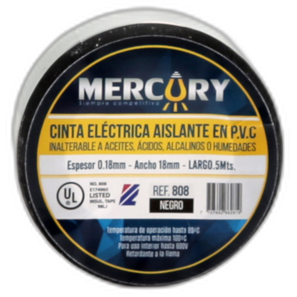 Cinta aislante 5m Negra Mercury