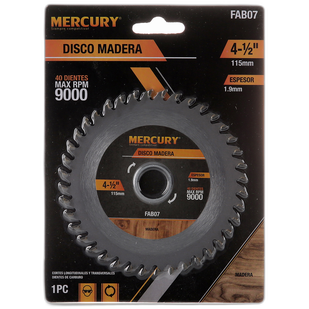 Disco c/madera 4.1/2&quot; x 40T Mercury 