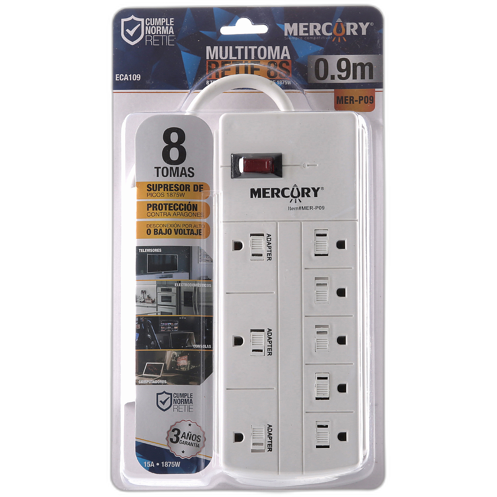 Multitoma Retie 8S 0.9m 3x14awg con suprepicos blister Mercury 