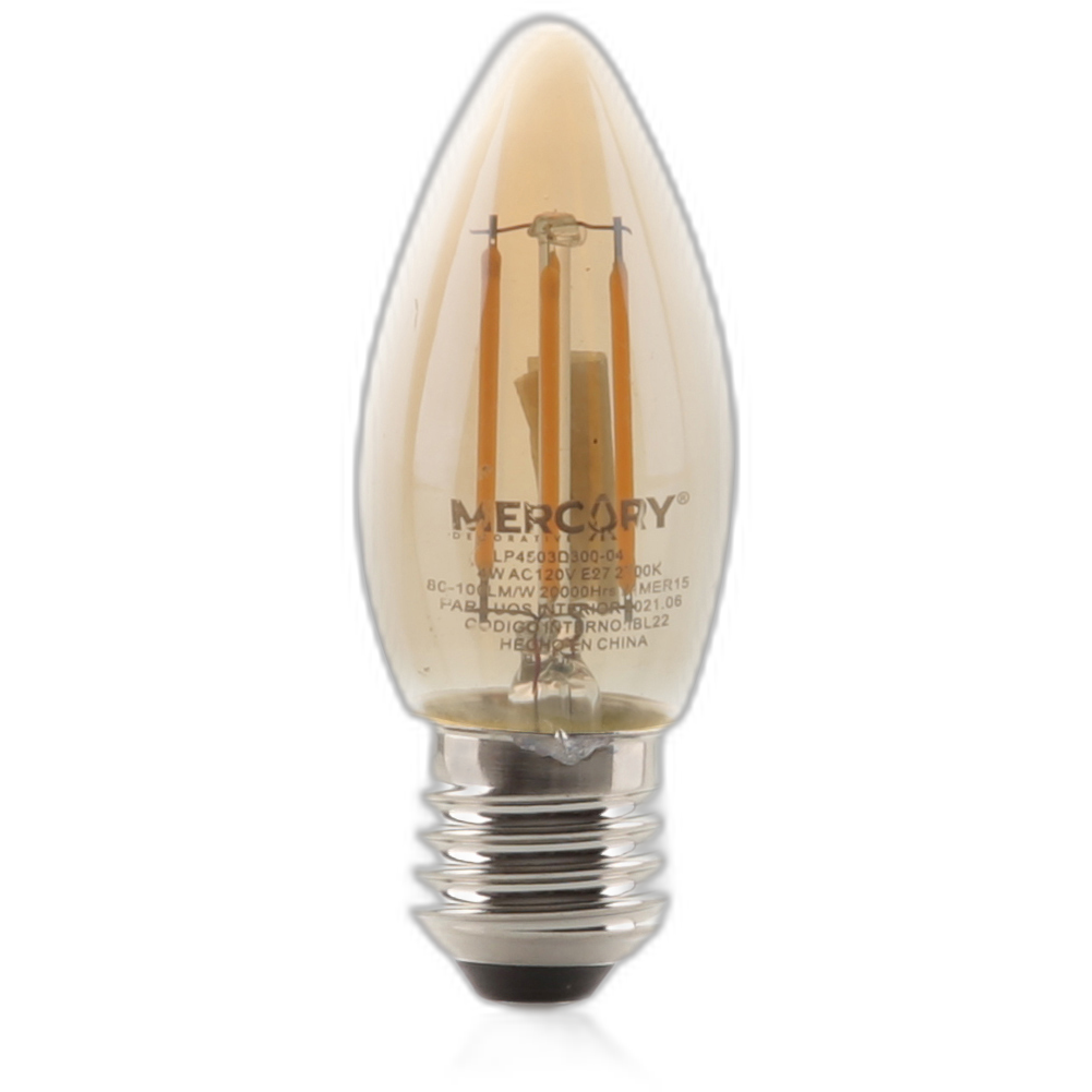 Bombillo LED E27 filamento C35 vela 4W 2700K