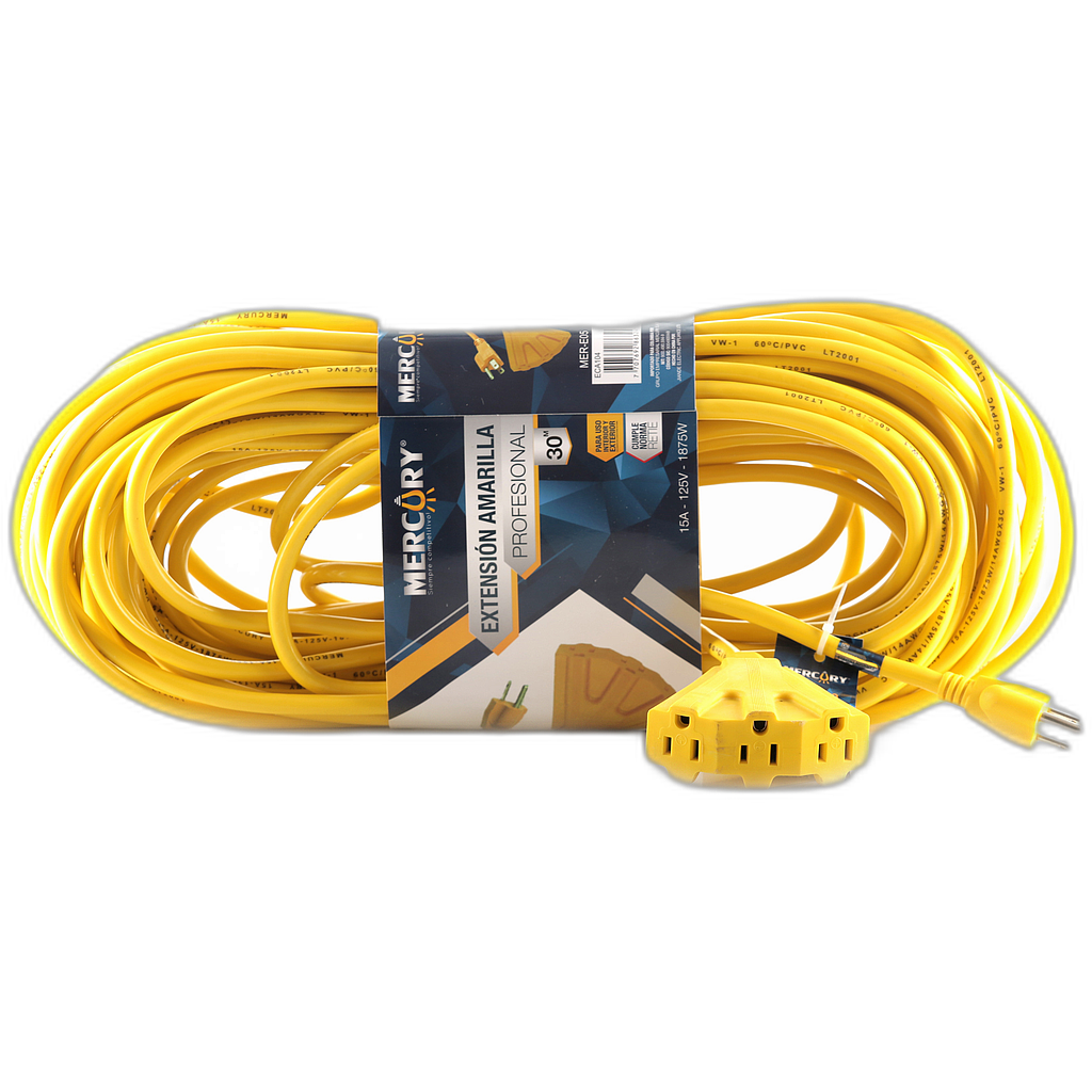 Extensión eléctrica polo a tierra profesional amarilla RETIE Mercury